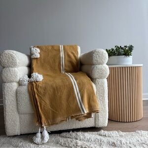 Mustard Yellow Throw with White Stripe and Tassels